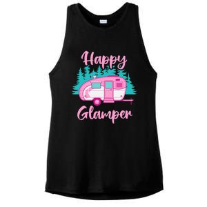 Funny Camping Outdoor Rv Camper Happy Glamper Great Gift Ladies PosiCharge Tri-Blend Wicking Tank