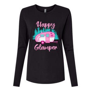 Funny Camping Outdoor Rv Camper Happy Glamper Great Gift Womens Cotton Relaxed Long Sleeve T-Shirt