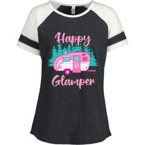 Funny Camping Outdoor Rv Camper Happy Glamper Great Gift Enza Ladies Jersey Colorblock Tee