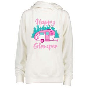 Funny Camping Outdoor Rv Camper Happy Glamper Great Gift Womens Funnel Neck Pullover Hood