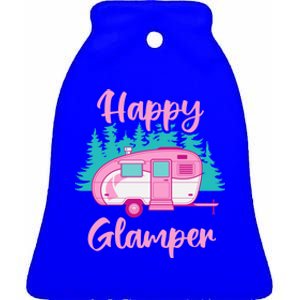 Funny Camping Outdoor Rv Camper Happy Glamper Great Gift Ceramic Bell Ornament