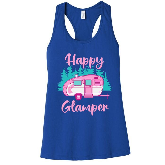 Funny Camping Outdoor Rv Camper Happy Glamper Great Gift Women's Racerback Tank