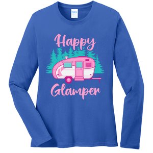 Funny Camping Outdoor Rv Camper Happy Glamper Great Gift Ladies Long Sleeve Shirt