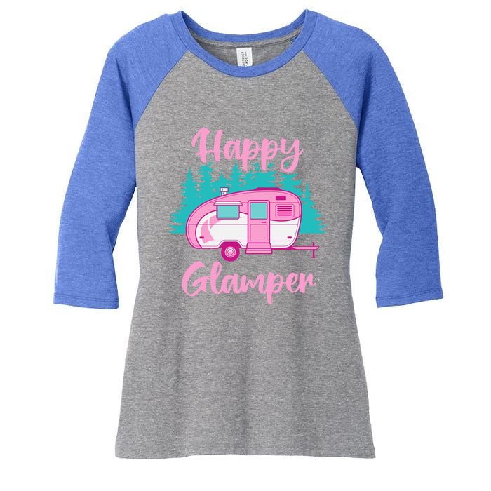 Funny Camping Outdoor Rv Camper Happy Glamper Great Gift Women's Tri-Blend 3/4-Sleeve Raglan Shirt