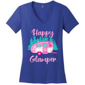 Funny Camping Outdoor Rv Camper Happy Glamper Great Gift Women's V-Neck T-Shirt