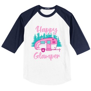 Funny Camping Outdoor Rv Camper Happy Glamper Great Gift Baseball Sleeve Shirt