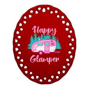 Funny Camping Outdoor Rv Camper Happy Glamper Great Gift Ceramic Oval Ornament