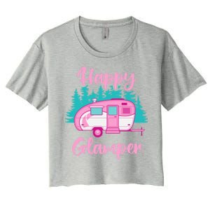 Funny Camping Outdoor Rv Camper Happy Glamper Great Gift Women's Crop Top Tee