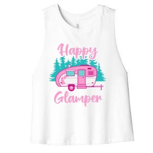 Funny Camping Outdoor Rv Camper Happy Glamper Great Gift Women's Racerback Cropped Tank