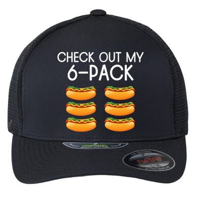 Funny Check Out My 6 Pack Hotdog Funny Hot Dog Lovers Gym Lovers Flexfit Unipanel Trucker Cap
