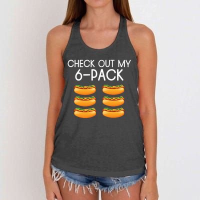 Funny Check Out My 6 Pack Hotdog Funny Hot Dog Lovers Gym Lovers Women's Knotted Racerback Tank