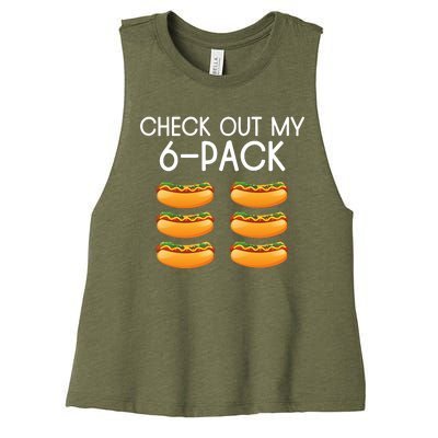 Funny Check Out My 6 Pack Hotdog Funny Hot Dog Lovers Gym Lovers Women's Racerback Cropped Tank