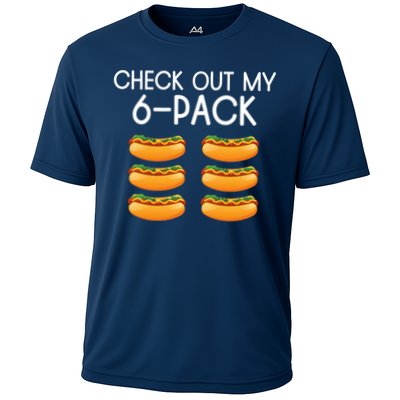 Funny Check Out My 6 Pack Hotdog Funny Hot Dog Lovers Gym Lovers Performance Shirt