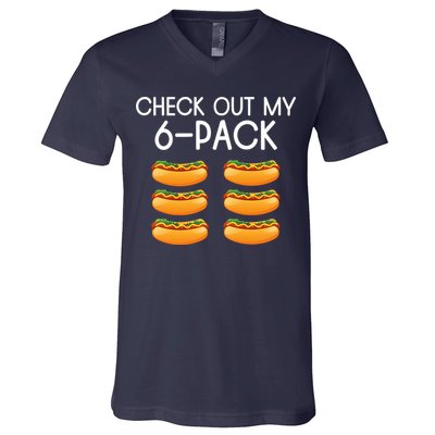 Funny Check Out My 6 Pack Hotdog Funny Hot Dog Lovers Gym Lovers V-Neck T-Shirt