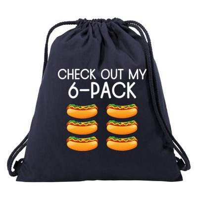 Funny Check Out My 6 Pack Hotdog Funny Hot Dog Lovers Gym Lovers Drawstring Bag