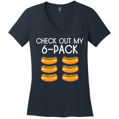 Funny Check Out My 6 Pack Hotdog Funny Hot Dog Lovers Gym Lovers Women's V-Neck T-Shirt