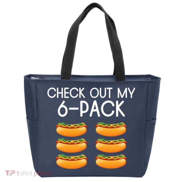 Funny Check Out My 6 Pack Hotdog Funny Hot Dog Lovers Gym Lovers Zip Tote Bag