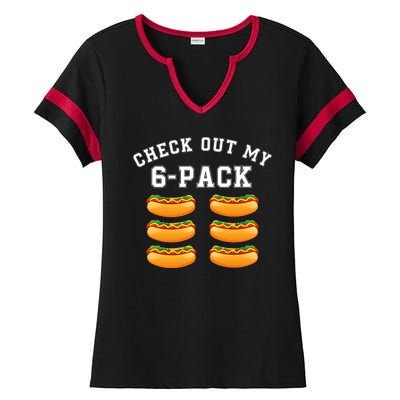 Funny Check Out My 6 Pack Hotdog Gym Lovers Funny Hot Dog Lovers Ladies Halftime Notch Neck Tee