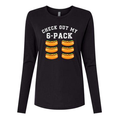 Funny Check Out My 6 Pack Hotdog Gym Lovers Funny Hot Dog Lovers Womens Cotton Relaxed Long Sleeve T-Shirt