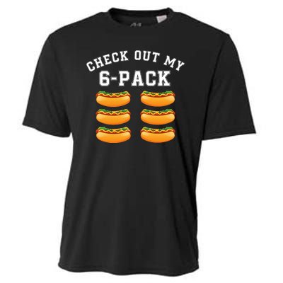 Funny Check Out My 6 Pack Hotdog Gym Lovers Funny Hot Dog Lovers Cooling Performance Crew T-Shirt