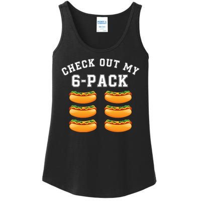 Funny Check Out My 6 Pack Hotdog Gym Lovers Funny Hot Dog Lovers Ladies Essential Tank