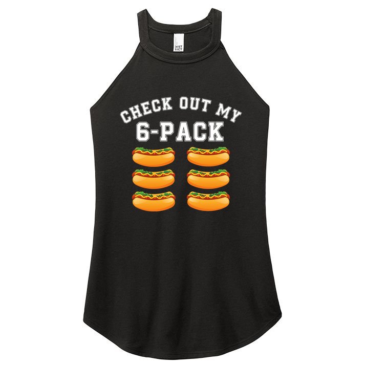 Funny Check Out My 6 Pack Hotdog Gym Lovers Funny Hot Dog Lovers Women's Perfect Tri Rocker Tank