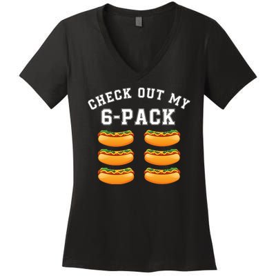 Funny Check Out My 6 Pack Hotdog Gym Lovers Funny Hot Dog Lovers Women's V-Neck T-Shirt