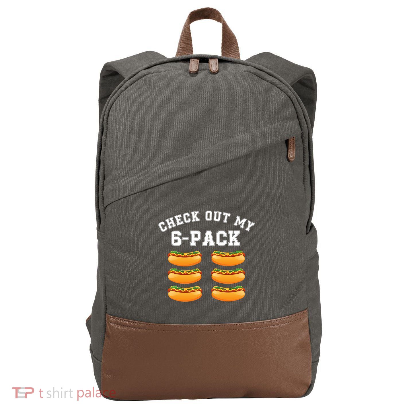 Funny Check Out My 6 Pack Hotdog Gym Lovers Funny Hot Dog Lovers Cotton Canvas Backpack