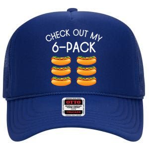 Funny Check Out My 6 Pack Hotdog Gym Lovers Funny Hotdog Lovers High Crown Mesh Back Trucker Hat