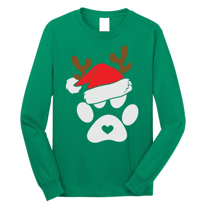 Funny Christmas Paws Santa Hat Horn Dog Xmas Long Sleeve Shirt