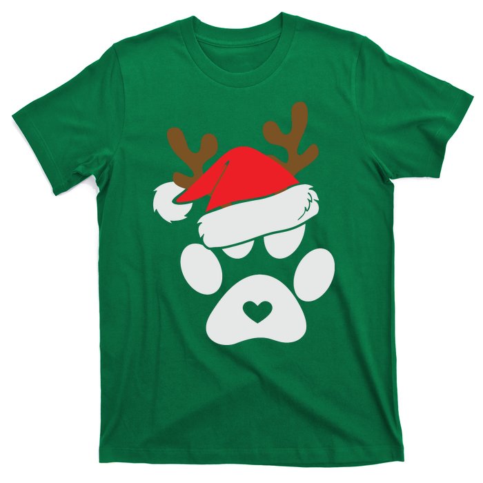 Funny Christmas Paws Santa Hat Horn Dog Xmas T-Shirt