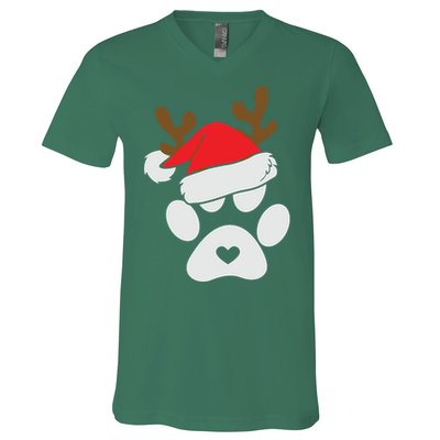 Funny Christmas Paws Santa Hat Horn Dog Xmas V-Neck T-Shirt