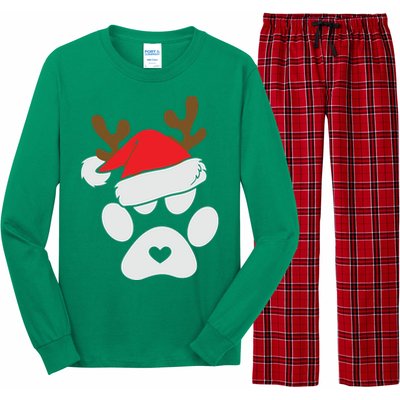 Funny Christmas Paws Santa Hat Horn Dog Xmas Long Sleeve Pajama Set