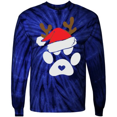 Funny Christmas Paws Santa Hat Horn Dog Xmas Tie-Dye Long Sleeve Shirt