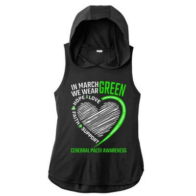 funny Cerebral Palsy awareness green ribbon Ladies PosiCharge Tri-Blend Wicking Draft Hoodie Tank