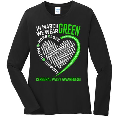 funny Cerebral Palsy awareness green ribbon Ladies Long Sleeve Shirt