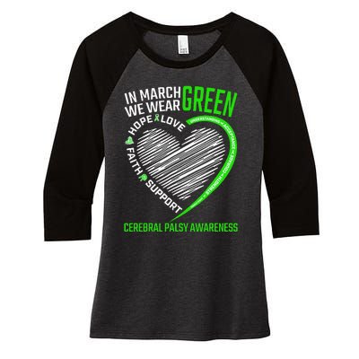 funny Cerebral Palsy awareness green ribbon Women's Tri-Blend 3/4-Sleeve Raglan Shirt