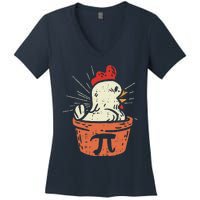 Funny Chicken Pot Pi Day Pie Math Lover Geek Gift 3.14 Women's V-Neck T-Shirt