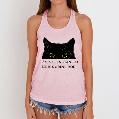 Funny Cat Pay Attention To Me Ignoring You Sarcastic Cat Mom Women's Knotted Racerback Tank