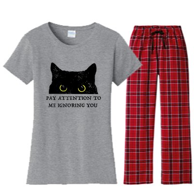 Funny Cat Pay Attention To Me Ignoring You Sarcastic Cat Mom Women's Flannel Pajama Set