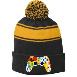 Funny Colourful Polka Dot International Dot Day Video Game Stripe Pom Pom Beanie