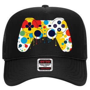 Funny Colourful Polka Dot International Dot Day Video Game High Crown Mesh Back Trucker Hat