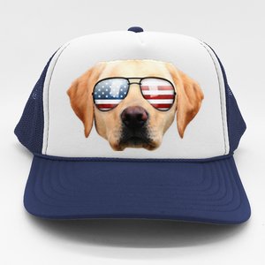 Funny Cute Patriotic Yellow Lab Sunglasses Dog Trucker Hat