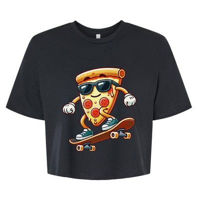 Funny Cheesy Pizza Sunglass Slice Skateboard Bella+Canvas Jersey Crop Tee