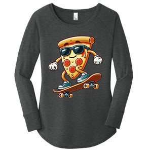 Funny Cheesy Pizza Sunglass Slice Skateboard Women's Perfect Tri Tunic Long Sleeve Shirt