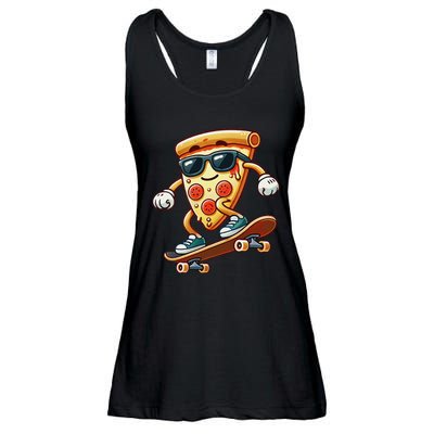 Funny Cheesy Pizza Sunglass Slice Skateboard Ladies Essential Flowy Tank