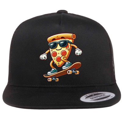 Funny Cheesy Pizza Sunglass Slice Skateboard Flat Bill Trucker Hat