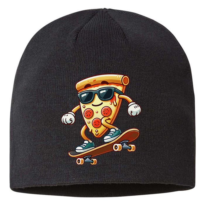 Funny Cheesy Pizza Sunglass Slice Skateboard Sustainable Beanie