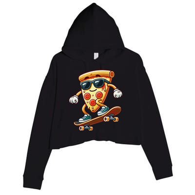 Funny Cheesy Pizza Sunglass Slice Skateboard Crop Fleece Hoodie