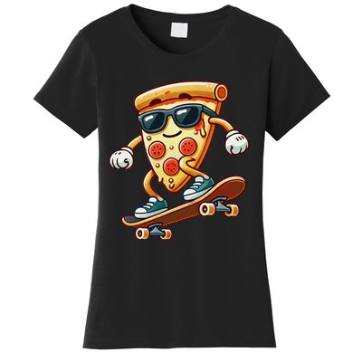 Funny Cheesy Pizza Sunglass Slice Skateboard Women's T-Shirt